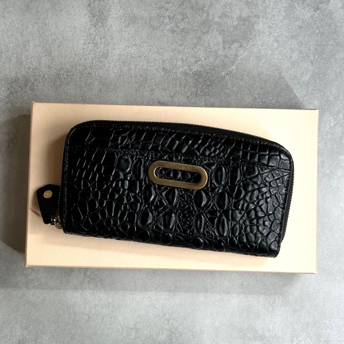 JIMMY CHOO ジミーチュウ / エンボスクロコジップアラウンドウォレット